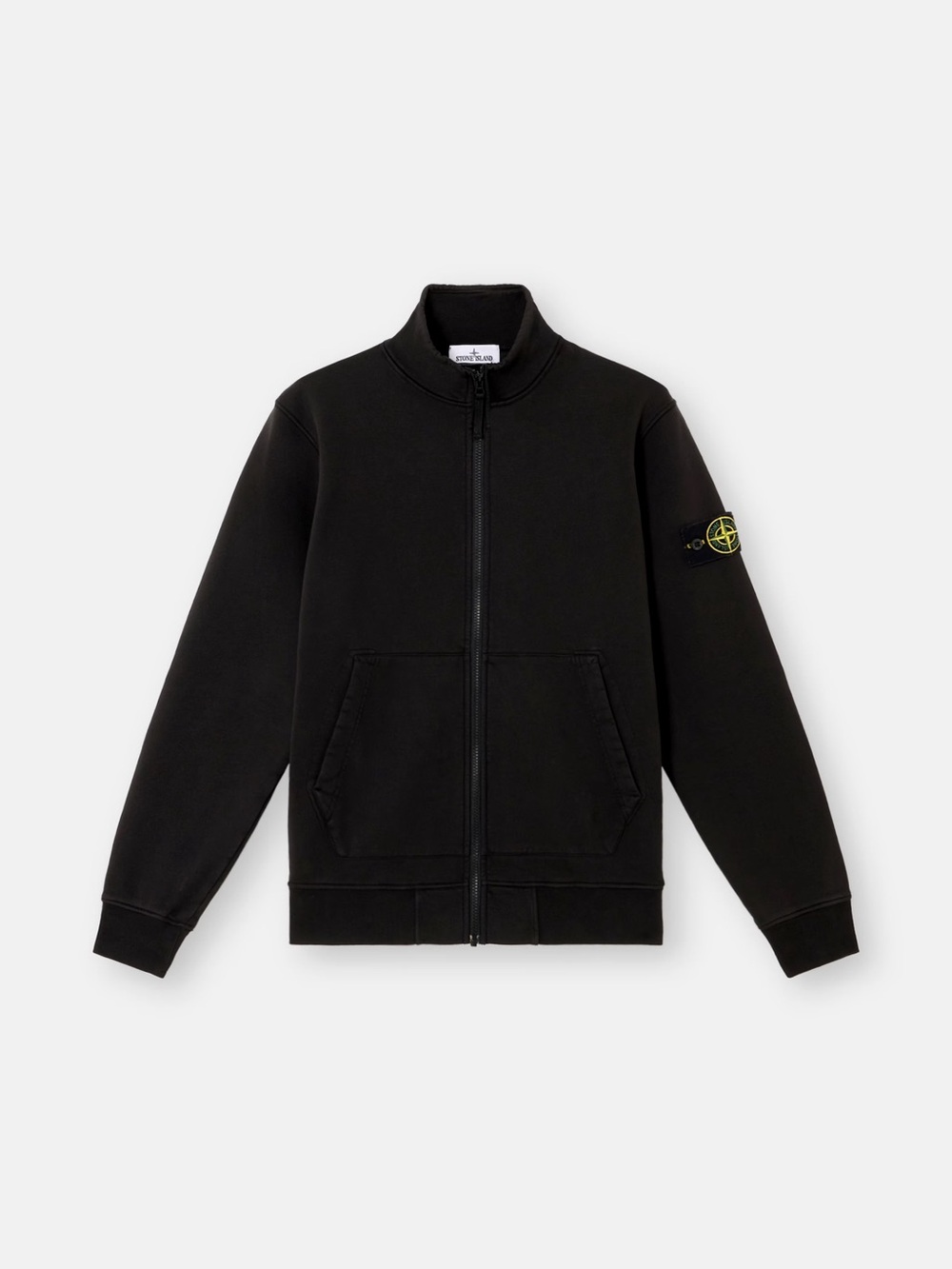 Stone Island Black Zip-Up Jacket with Sleeve Compass Badge